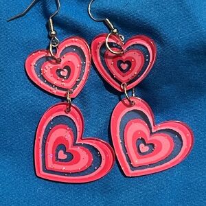 Heart-Shaped Pink and Red Earrings